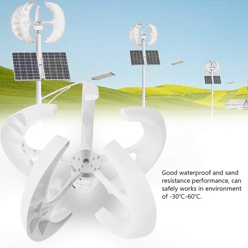klarako Wind Turbine, 600W DC12V Vertical Wind Generator 5 Blades Wind Turbine Generator Kit Electricity Producer Equipment for Hybrid Wind Solar System, White - Image 2