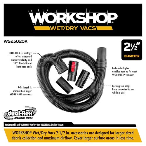 WORKSHOP Wet/Dry Vacs Shop Vacuum Accessories WS25020A Replacement Hose Attachment, 2-1/2-inch x 7-feet Dual-Flex Locking Vac Hose for Wet Dry Shop Vacuum Cleaners - Image 3