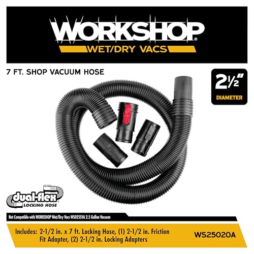 WORKSHOP Wet/Dry Vacs Shop Vacuum Accessories WS25020A Replacement Hose Attachment, 2-1/2-inch x 7-feet Dual-Flex Locking Vac Hose for Wet Dry Shop Vacuum Cleaners - Image 2