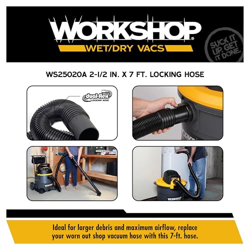 WORKSHOP Wet/Dry Vacs Shop Vacuum Accessories WS25020A Replacement Hose Attachment, 2-1/2-inch x 7-feet Dual-Flex Locking Vac Hose for Wet Dry Shop Vacuum Cleaners - Image 4
