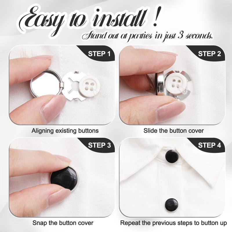 Solsew 6 Sets Button Covers Rhinestone Covers with 20 Pcs 11 Mm/0.43â€ Sewing Buttons Crystal Clip on Jewelry Women Men for Sewing DIY Craft Decor Embellishment (Black,Simple) - Image 4