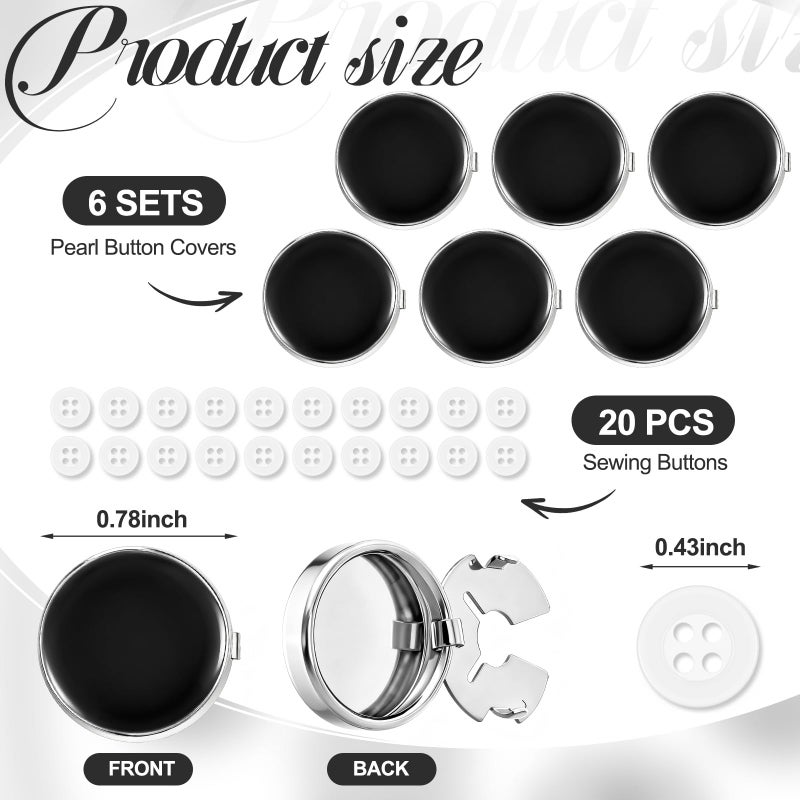 Solsew 6 Sets Button Covers Rhinestone Covers with 20 Pcs 11 Mm/0.43â€ Sewing Buttons Crystal Clip on Jewelry Women Men for Sewing DIY Craft Decor Embellishment (Black,Simple) - Image 2