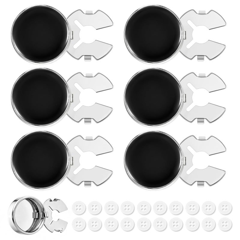 Solsew 6 Sets Button Covers Rhinestone Covers with 20 Pcs 11 Mm/0.43â€ Sewing Buttons Crystal Clip on Jewelry Women Men for Sewing DIY Craft Decor Embellishment (Black,Simple) - Image 1