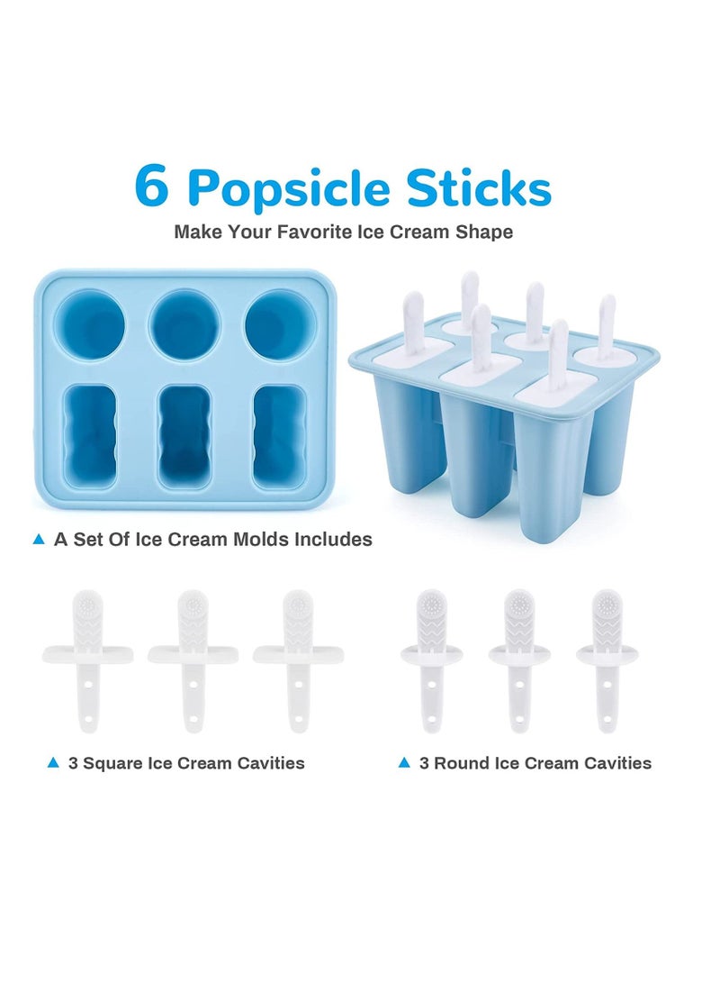 SYOSI Ice Lolly Moulds 2 Shapes Silicone Popsicle Molds Ice Cream Mould with Sticks Reusable Ice Pop Moulds BPA Free Ice Lolly Maker for Children Adults DIY Ice Popsicle Mold 6 Cavity