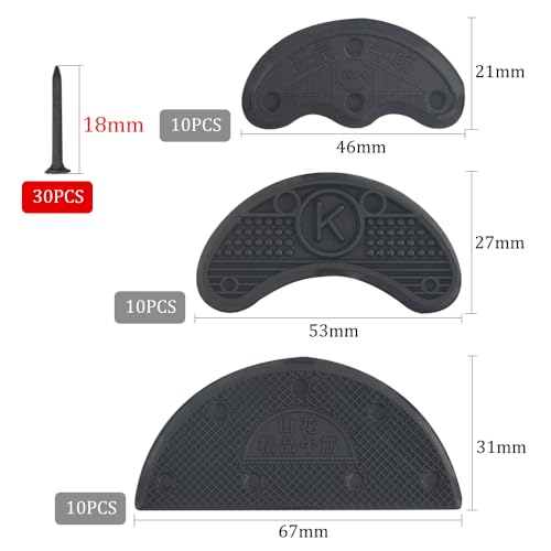 TOVOT 30PCS Heel Plates Black Heel Taps Rubber Tips Sole Heel Repair Pad Replacement with Nails(3 Size) - Image 2