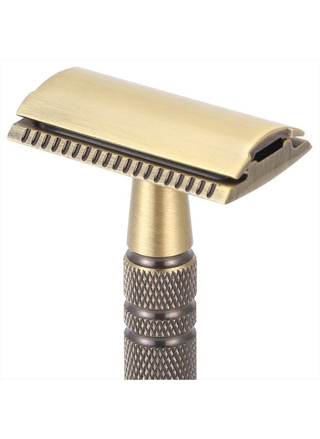 Yintal - Double Edge Safety Razor Long Handle - Brass Bronze Blade Replaceable Razors,For Men Shaving Classic Razor,Reusable Metal Manual Shavers Close Comb - Image 1