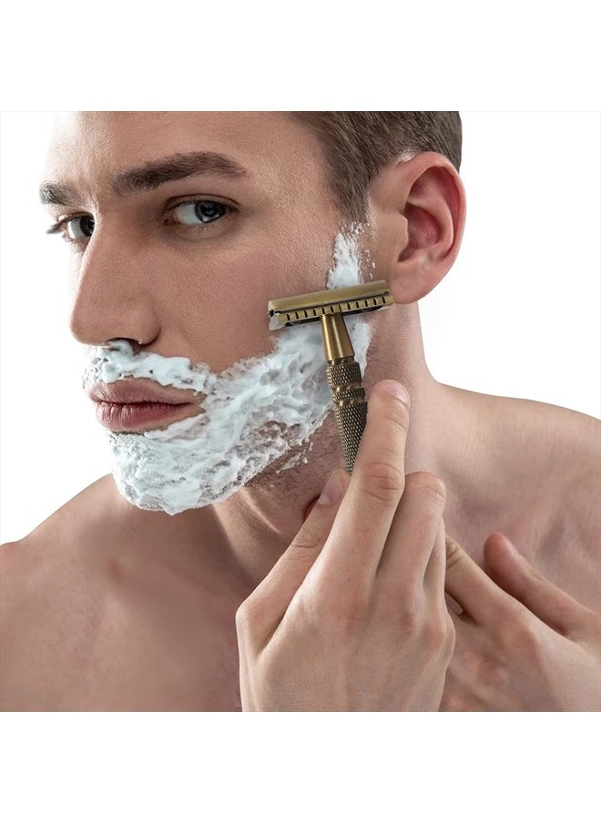 Yintal - Double Edge Safety Razor Long Handle - Brass Bronze Blade Replaceable Razors,For Men Shaving Classic Razor,Reusable Metal Manual Shavers Close Comb - Image 1