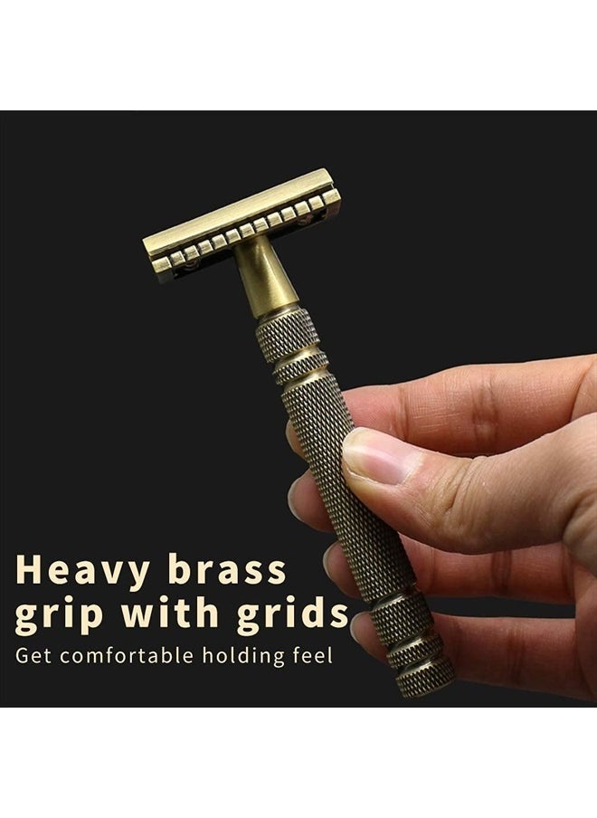 Yintal - Double Edge Safety Razor Long Handle - Brass Bronze Blade Replaceable Razors,For Men Shaving Classic Razor,Reusable Metal Manual Shavers Close Comb - Image 1