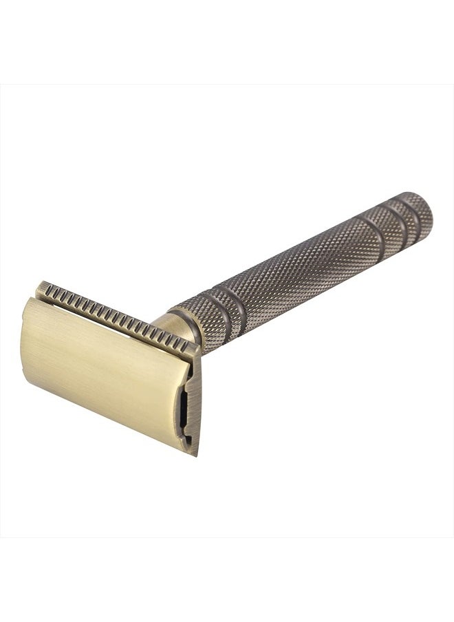 Yintal - Double Edge Safety Razor Long Handle - Brass Bronze Blade Replaceable Razors,For Men Shaving Classic Razor,Reusable Metal Manual Shavers Close Comb - Image 1