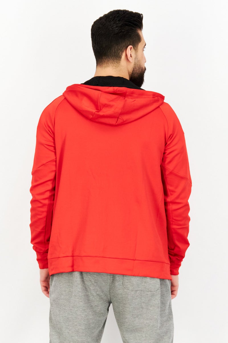 Hummel سويت شيرت بقلنسوة للرجال بشعار العلامة التجارية بأكمام طويلة، أحمر - Image 3