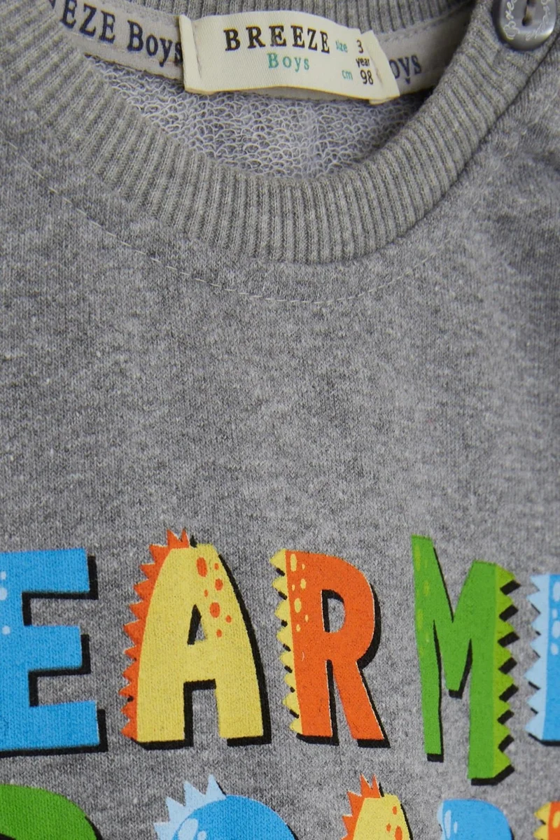 بريز Boy's Tracksuit Set, Colorful Slogan Printed, Age 1-4, Gray