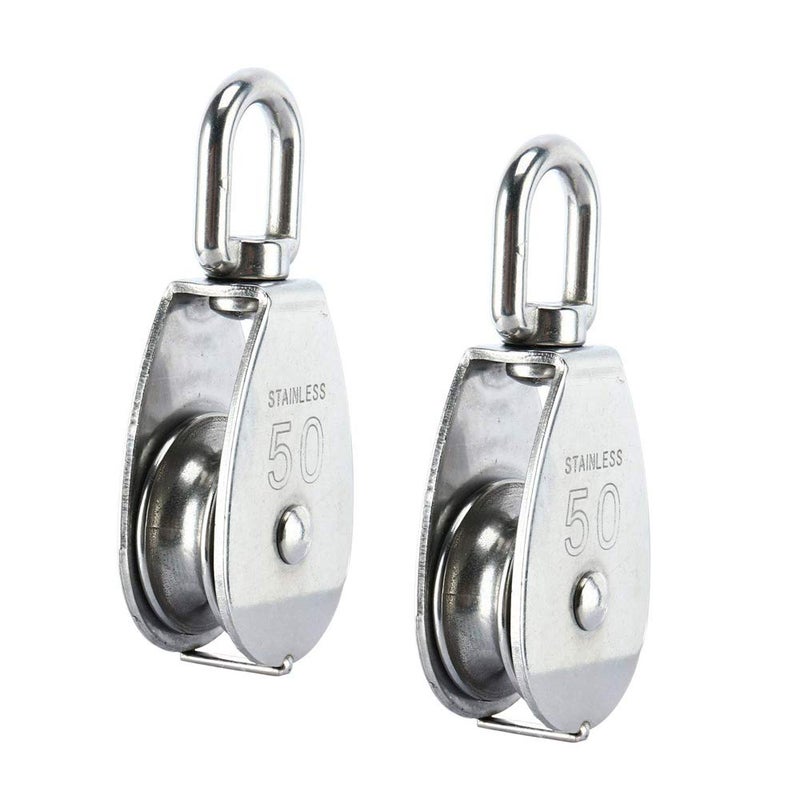 CREATIEE-PRO 2Pcs M50 304 Stainless Steel Lifting Single Pulley Block, Heavy Duty Wire Rope Hanging Wire Towing Wheel - Image 1
