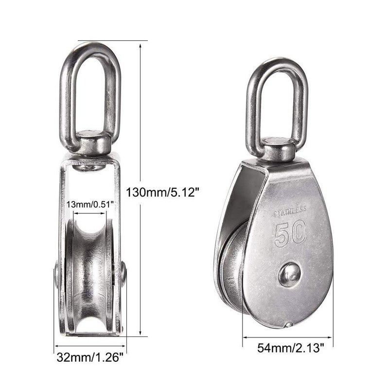 CREATIEE-PRO 2Pcs M50 304 Stainless Steel Lifting Single Pulley Block, Heavy Duty Wire Rope Hanging Wire Towing Wheel - Image 2