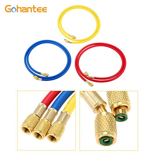 gohantee R410A AC Refrigerant Charging Hoses, 70" R410A HVAC Charging Hose Set with 1/4" Male and Female 800PSI Working Pressure for R410A R22 R134A R12 R502 Air Condition System Maintenance - Image 3