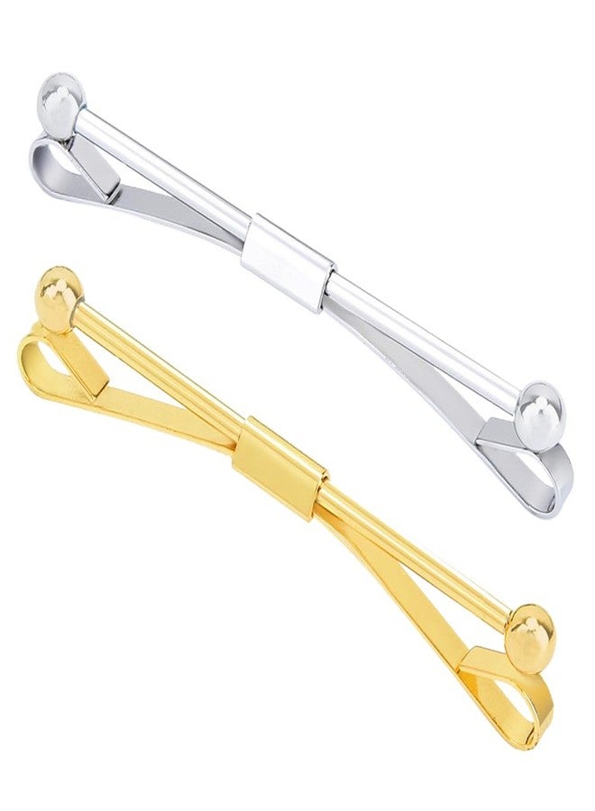 Elandy 2Pcs Mens Tie Clips Shirt Collar Clip Necktie Bar Pinch Clip with Gold Silver Tone Business Tie Pins Collar Holder for Anniversary Wedding Party Meeting - Image 1