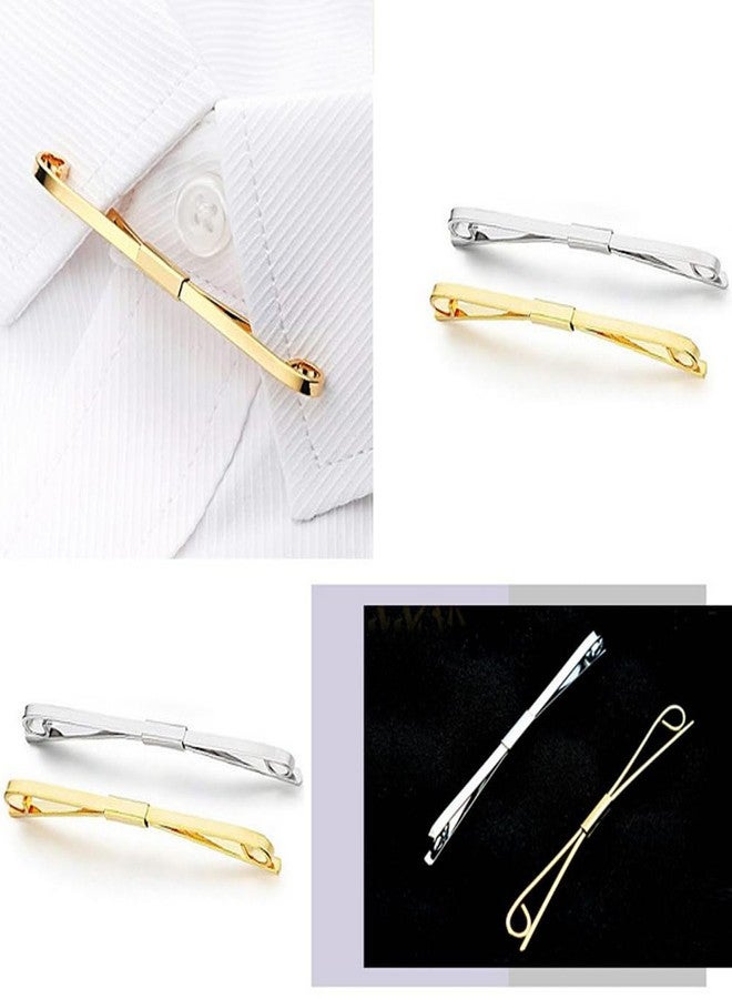Elandy 2Pcs Mens Tie Clips Shirt Collar Clip Necktie Bar Pinch Clip with Gold Silver Tone Business Tie Pins Collar Holder for Anniversary Wedding Party Meeting - Image 4