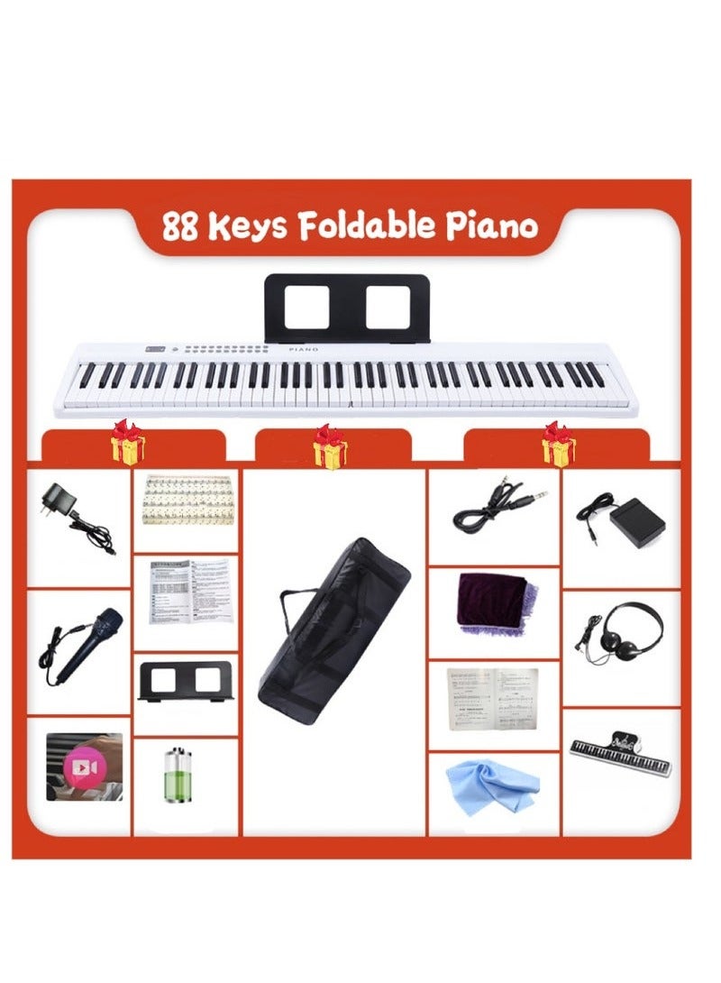Generic 88-key Foldable Piano Keyboard, Double Keyboards Electric Piano, Portable Digital Piano with Sustain Pedal, Handbag, Bluetooth, headset, USB MIDI for Beginner and Adult,White  - Image 3