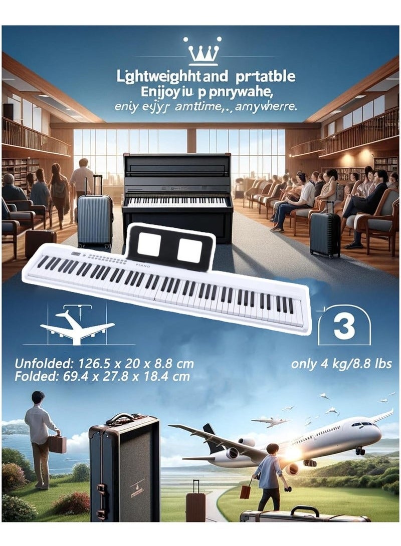 Generic 88-key Foldable Piano Keyboard, Double Keyboards Electric Piano, Portable Digital Piano with Sustain Pedal, Handbag, Bluetooth, headset, USB MIDI for Beginner and Adult,White  - Image 4