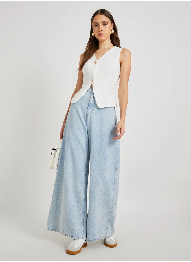 ستايلي Solid Sleeveless Vest with Button Detail