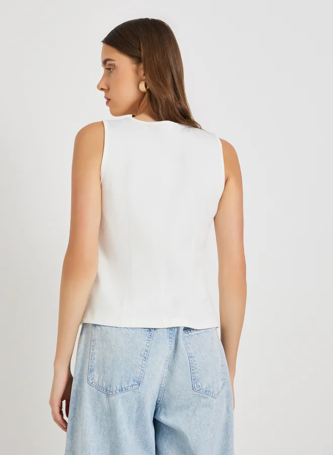 Take Two Solid Sleeveless Vest with Button Detail