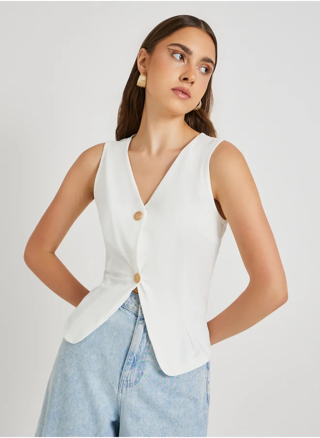 ستايلي Solid Sleeveless Vest with Button Detail