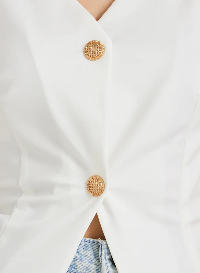 Take Two Solid Sleeveless Vest with Button Detail