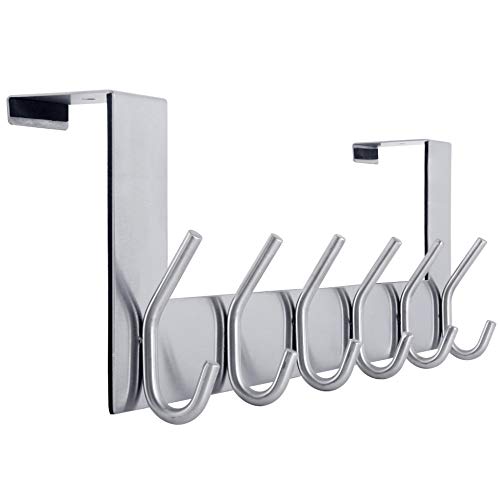 WEBI Over The Door Hook Door Hanger:Over The Door Towel Rack with 6 Hooks for Hanging Coats,Towel Hanger Door Coat Hanger Over Door Coat Rack for Towels,Clothes,Back of Bathroom,Silver - Image 1