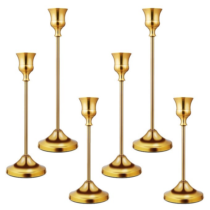 CANDLESTICK HOLDERS 6 PCS METAL TAPER CANDLE HOLDERS GOLD CANDLE STICK HOLDERS SET PERFECT FOR TABLE CENTERPIECE MANTEL PARTY WEDDING CHRISTMAS HOME DECOR SET OF 6