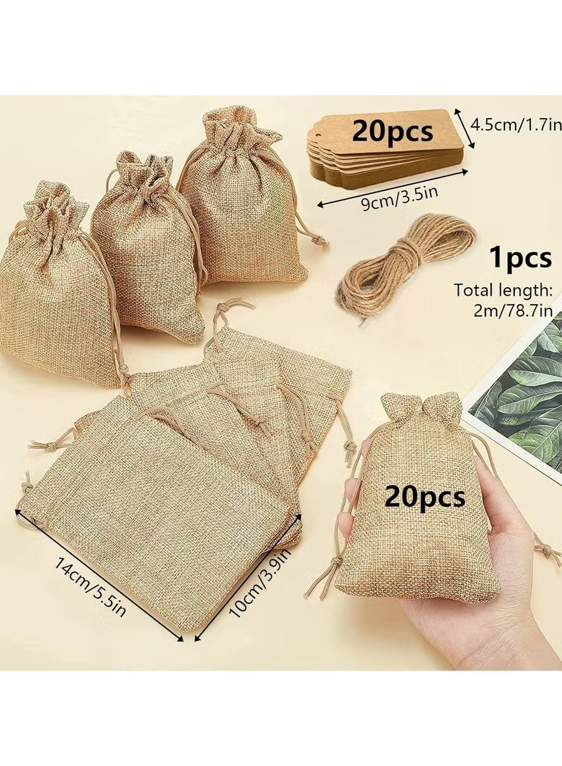 اسرلي وايت ٢٠ كيسًا برباط - أكياس من الجوت مقاس ٤ × ٥.٥ بوصة لحفلات الزفاف، والحفلات، والمجوهرات، وعيد الميلاد، والقهوة، والأعمال اليدوية - Image 2