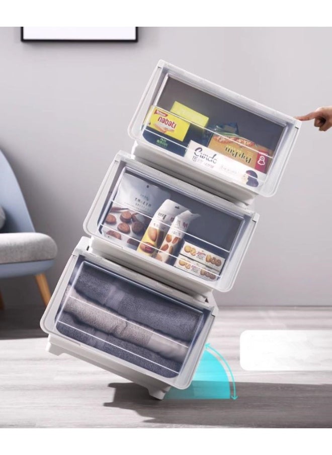Golden 3 Piece Multi-Function Storage Box, Stackable Storage Box with Dust Cover and Wheels for Easy Movement Suitable for Any Corner of The Home, for Clothing, Toys, Books, Medicines, Home, Office  - Image 5