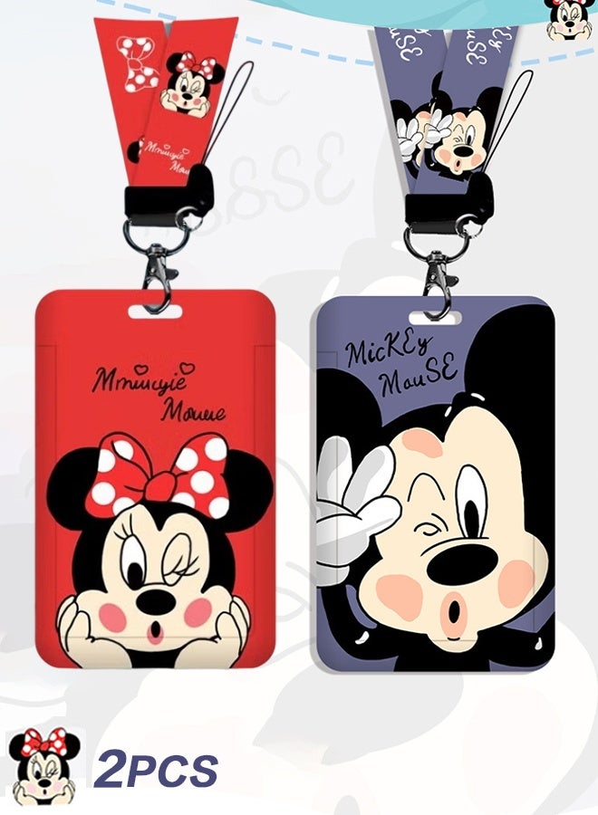 Minnie Mouse and Mickey Mouse Student ID Card Identification Card, With Lanyard Card Holder - Image 1