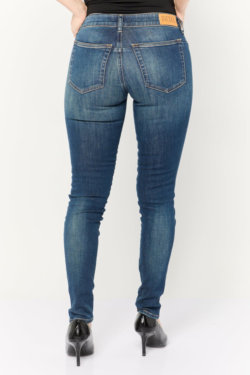 DIESEL Women Slim Fit Wash Stretchable Jeans, Blue - Image 4