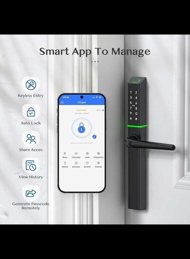 ROBUSTLINE Robustline Electronic Smart Door Lock For Aluminium Door with 5 Functions- Fingerprint, Passcode, Mobile App, Smart IC Card, Metal Key for both Indoors and Outdoors (2 YEARS WARRANTY) (RBSL5020B)  - Image 2