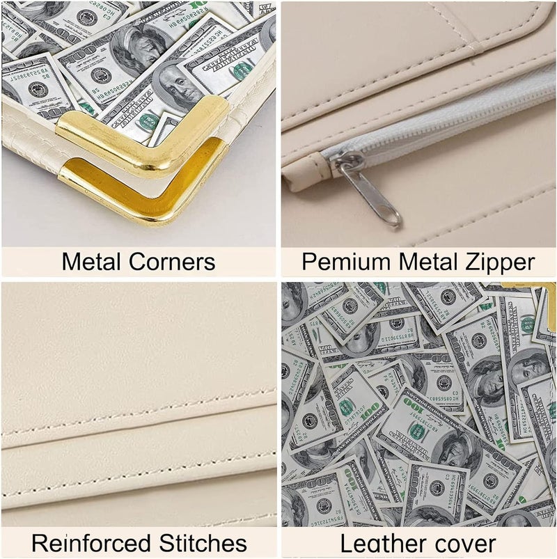 Tucocoo Hundred Dollars Pattern Server Books for Bartender Waiter Leather Waiter Book Server Wallet with Zipper PocketAmerica Money Waitress BookWaitstaff Organizer with Money Pocket Fit Server ApronGrey - Image 5