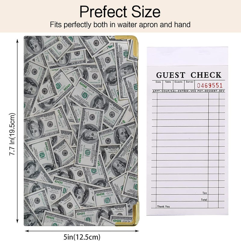 Tucocoo Hundred Dollars Pattern Server Books for Bartender Waiter Leather Waiter Book Server Wallet with Zipper PocketAmerica Money Waitress BookWaitstaff Organizer with Money Pocket Fit Server ApronGrey - Image 2