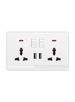 Vmax Double Universal switched socket with 2 USB, 3x3" White/Ivory Finish  - Image 1
