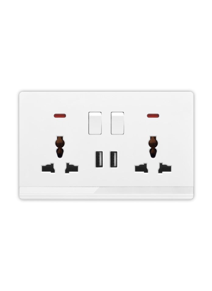 Vmax - Double Universal switched socket with 2 USB, 3x3" White/Ivory Finish - Image 1