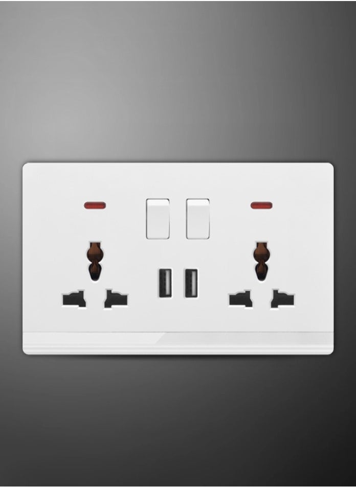 Vmax - Double Universal switched socket with 2 USB, 3x3" White/Ivory Finish - Image 1