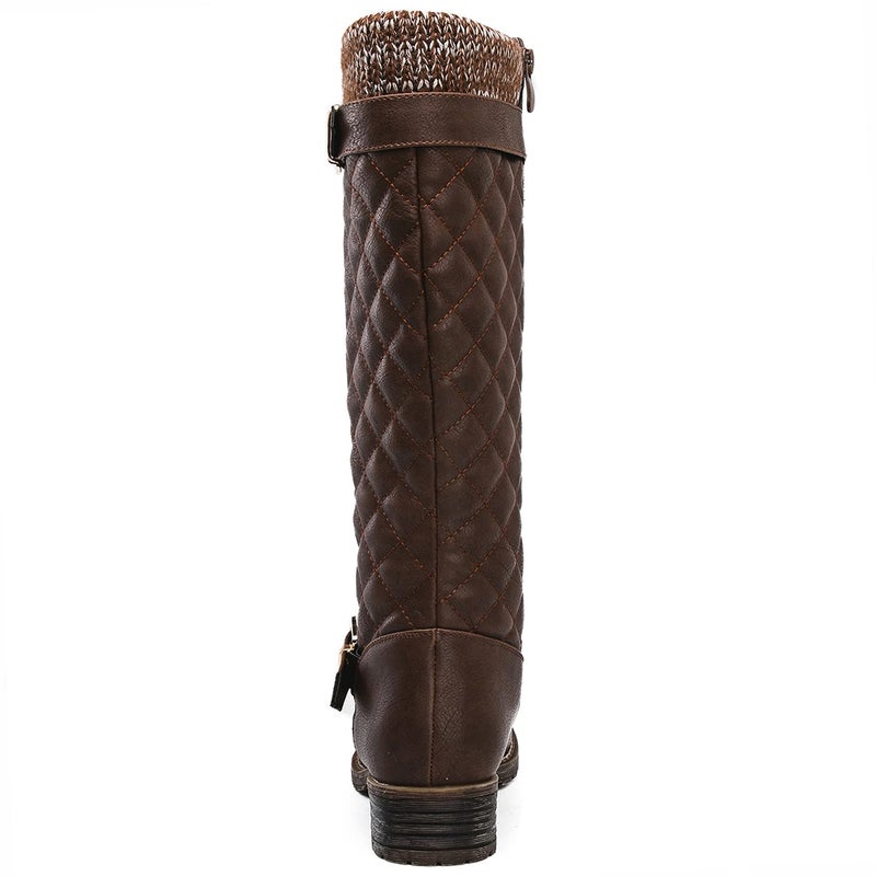 GLOBALWIN Women's Quilted Knee-High Boots Fall Winter Fashion Riding Brown Boots For Women Size 7.5M - Image 5