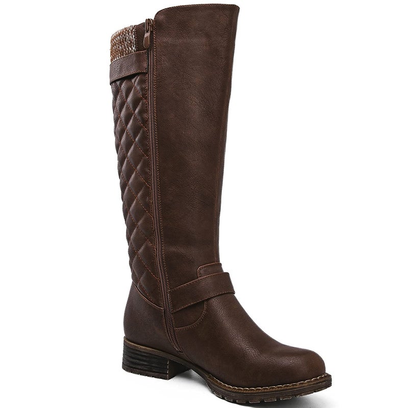 GLOBALWIN Women's Quilted Knee-High Boots Fall Winter Fashion Riding Brown Boots For Women Size 7.5M - Image 3