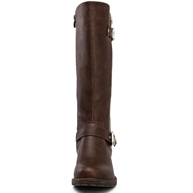 GLOBALWIN Women's Quilted Knee-High Boots Fall Winter Fashion Riding Brown Boots For Women Size 7.5M - Image 4