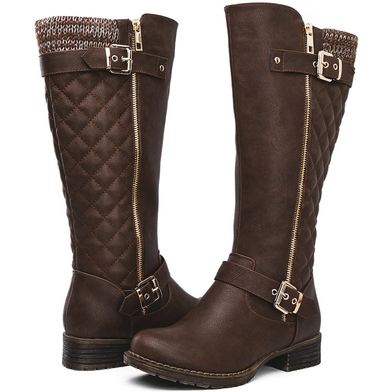 GLOBALWIN Women's Quilted Knee-High Boots Fall Winter Fashion Riding Brown Boots For Women Size 7.5M - Image 2
