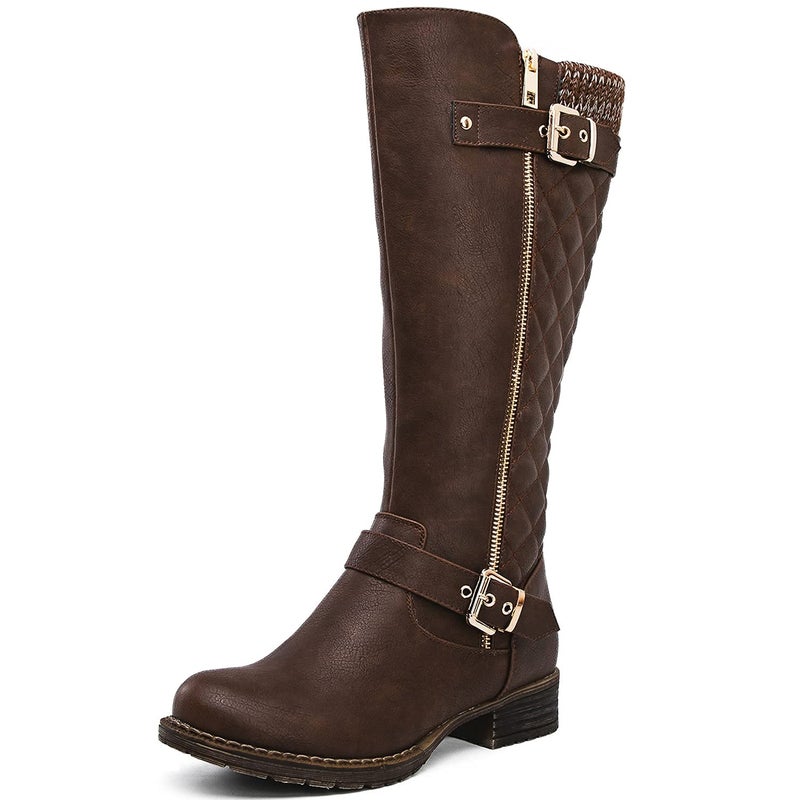 GLOBALWIN Women's Quilted Knee-High Boots Fall Winter Fashion Riding Brown Boots For Women Size 7.5M - Image 1