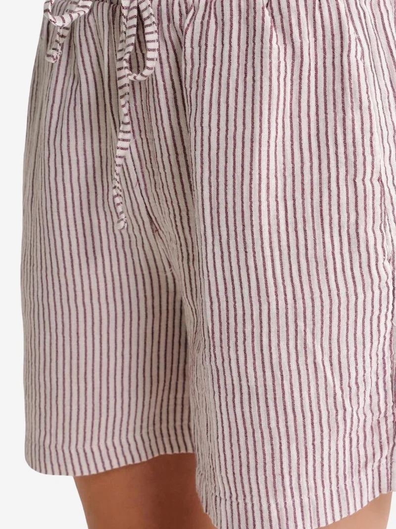 Mixray Burgundy Red Mixray High-Waisted Striped Wide Leg Shorts for Women | Best Price UAE