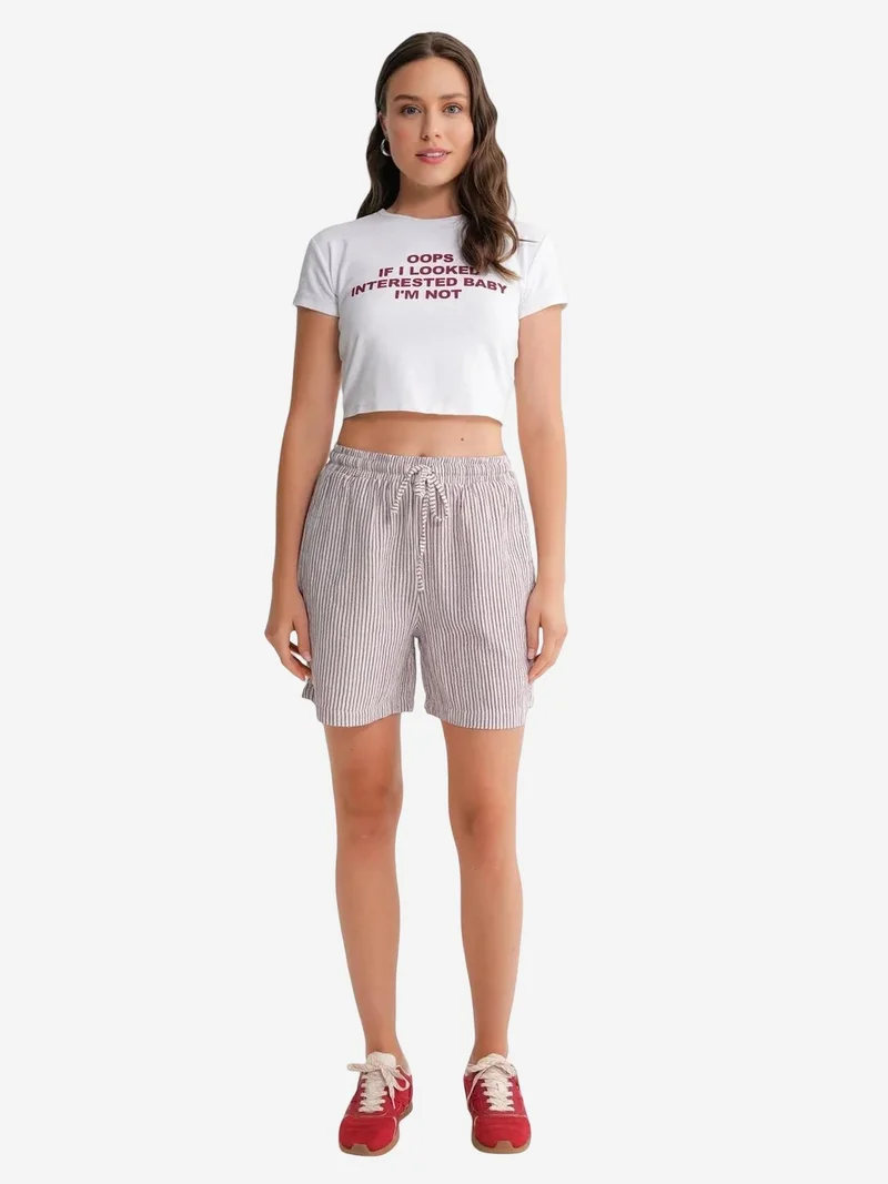 Mixray Burgundy Red Mixray High-Waisted Striped Wide Leg Shorts for Women | Best Price UAE