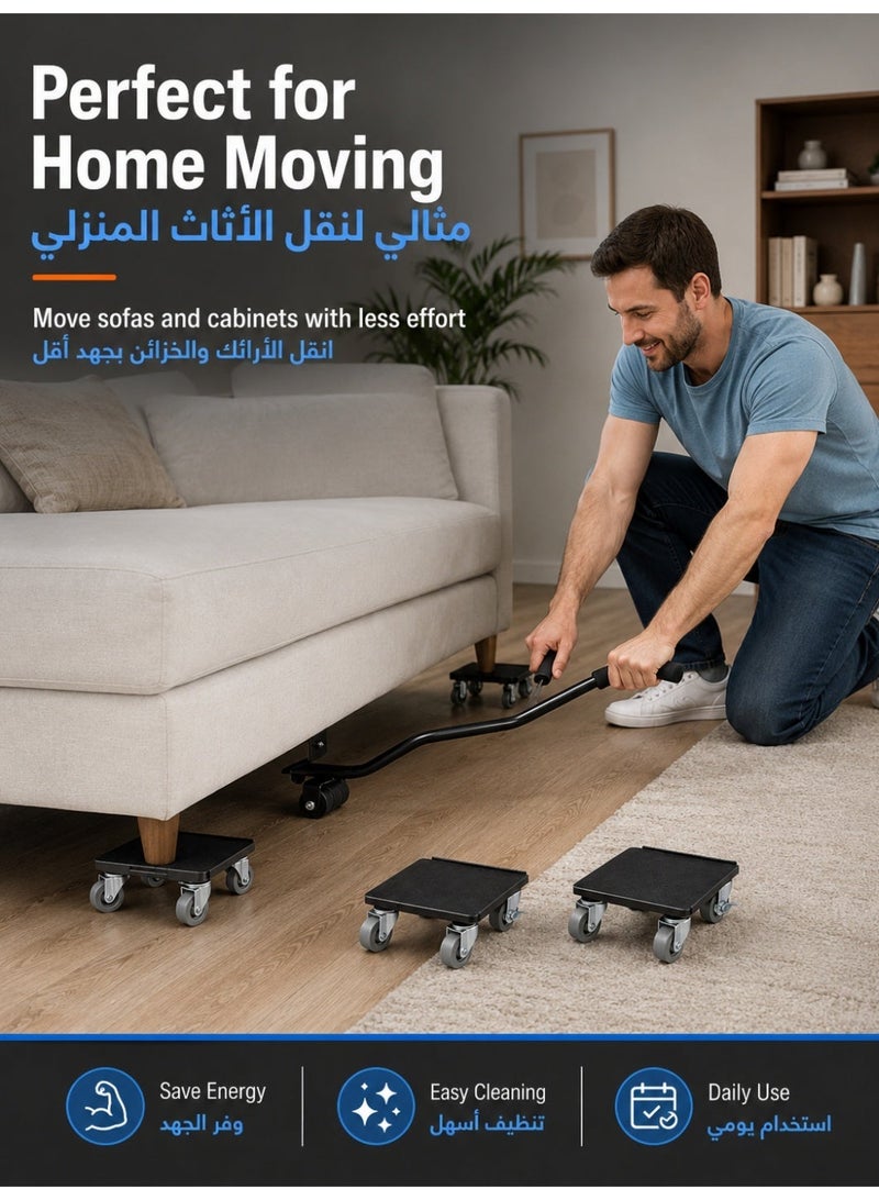 ALongDeng Furniture Lifter Tool Set with 4 Wheel Dollies, Heavy Duty Furniture Mover Kit with Wheels, Furniture Moving Tool for Sofa, Cabinet, Appliance and Heavy Furniture, 360° Rotatable Furniture Dolly for Home Moving and Rearranging - Image 2