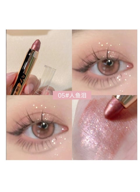 2-in-1 Pearlescent Eyeshadow Makeup Pen, Melt Roller Highlight Pen Eyeshadow Stick,Waterproof Eyeshadow Stick,Double Headed with brush Lying Silkworm Shimmer Eye Shadow Pen Pearlescent #5