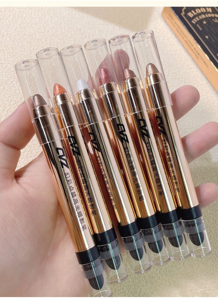 2-in-1 Pearlescent Eyeshadow Makeup Pen, Melt Roller Highlight Pen Eyeshadow Stick,Waterproof Eyeshadow Stick,Double Headed with brush Lying Silkworm Shimmer Eye Shadow Pen Pearlescent #5