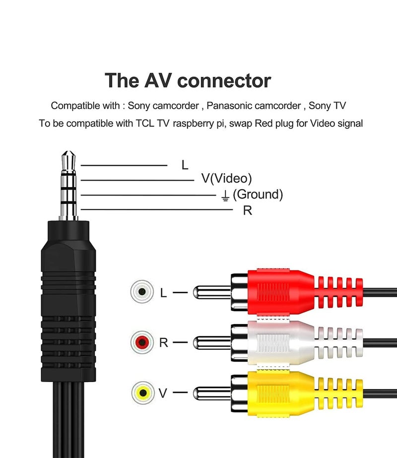 BERLAT 3.5 mm to RCA AV Camcorder Video Cable,3.5mm 18 TRRS Male to 3 RCA Male Plug Adapter Cord for TV,Smartphones,MP3, Tablets,Speakers,Home Theater - 5ft1.5M - Image 2