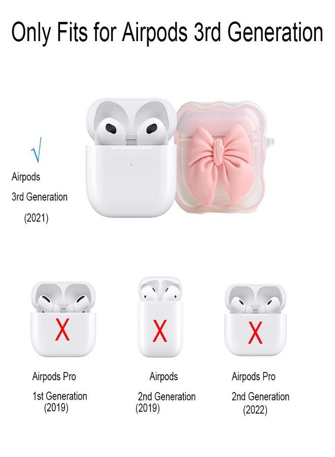 QLD COVER Compatible with Apple AirPods 3 Generation 2021 Case Cover, Cute 3D Bow Tie Design Shockproof Soft Clear TPU Kawaii Airpods 3 Protector with Keychain for Women Girls, Bow Pink - Image 3
